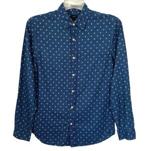 2/$30 J. Crew Secret Wash Shirt Organic Cotton Print Slim Fit Blue 06848 Size S